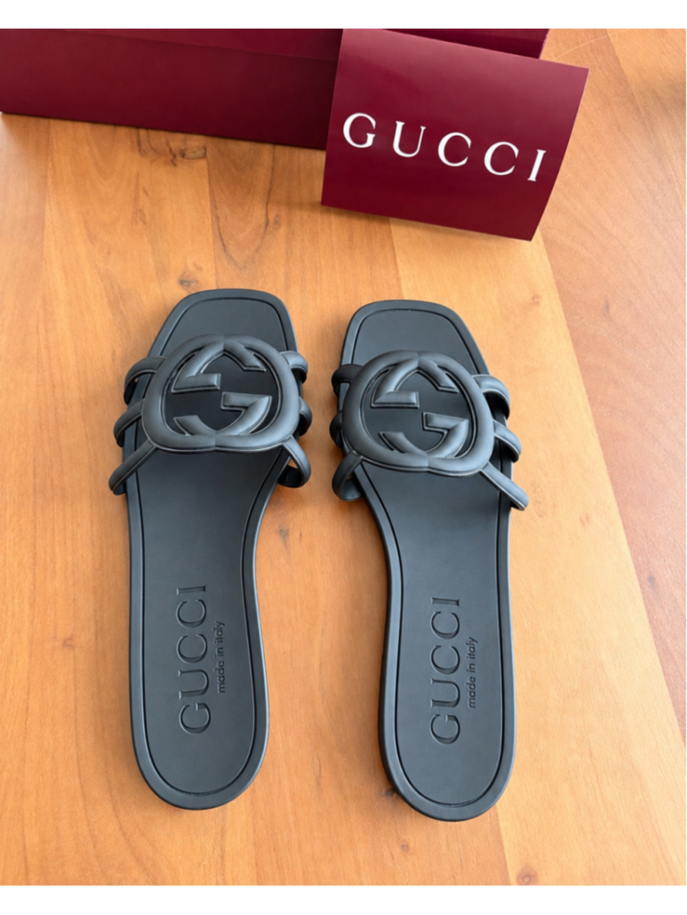 🖤 Gucci Interlocking G Black Rubber Slide Size 38 w/ FULL GUCCI PRESENTATION